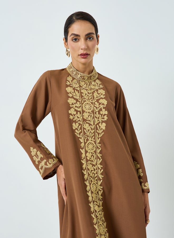 Maxim Creation Women Brown Embroidered A-Line Jalabiya - Image 1